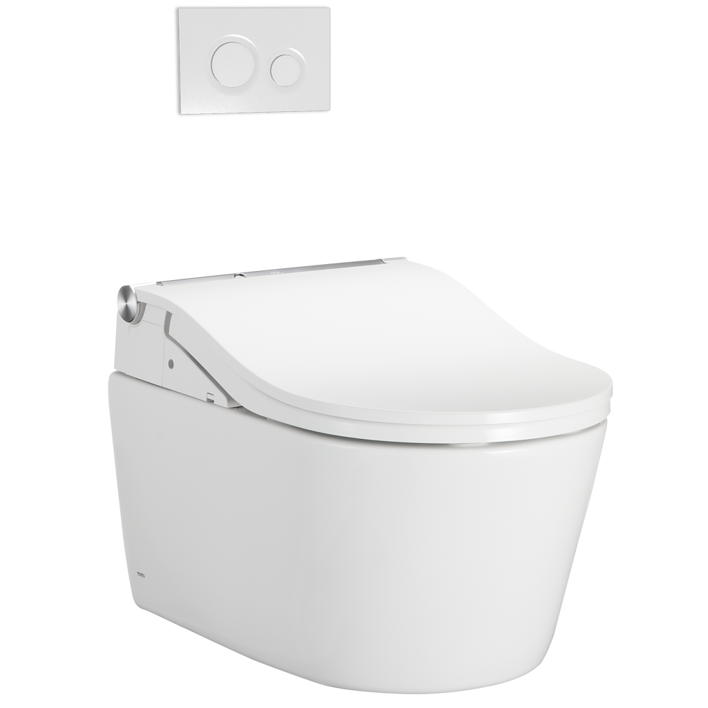 TOTO CWT4474547CMFGA#MS Washlet+ Rp Wall-Hung D-Shape Toilet With Rw Bidet Seat And Duofit In-Wall 1.28 And 0.9 Gpf Auto Dual-Flush Tank System - Cotton White