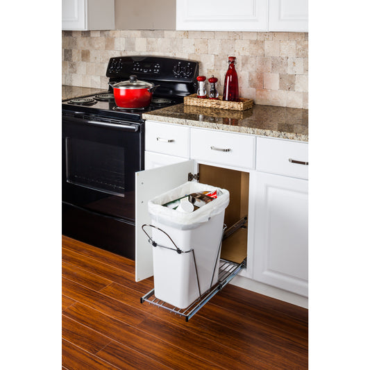 HARDWARE RESOURCES CAN-EBMSPC-R Polished Chrome Single Can Wire Bottom-Mount Trashcan Pullout - Polished Chrome