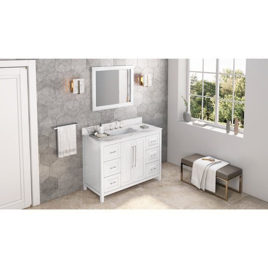 JEFFREY ALEXANDER VKITCAD48WHCQR 48" White Cade Vanity, Calacatta Vienna Quartz Vanity Top, undermount rectangle bowl - White