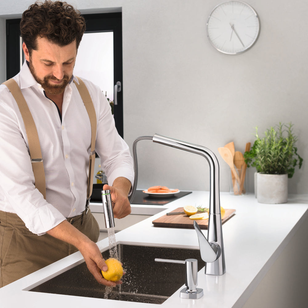 HANSGROHE 73816001 Metris Select HighArc Kitchen Faucet, 2-Spray Pull-Out with sBox, 1.75 GPM - Chrome