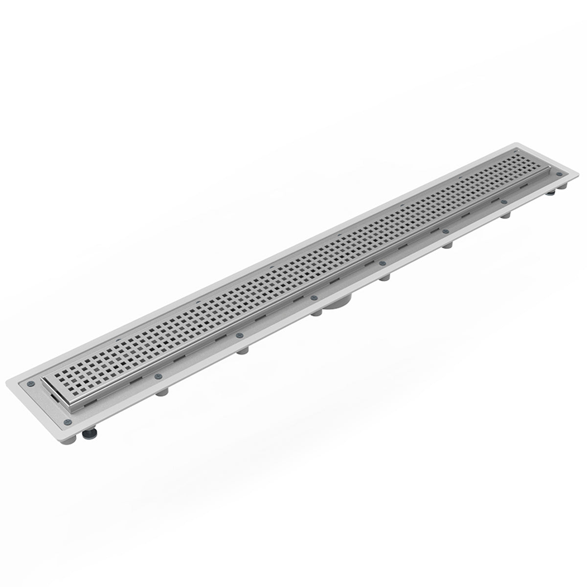 INFINITY DRAIN USQ-P 60 PS USQ 60" Complete Universal Infinity Drain™ Kit with PVC Channel and Squares Pattern Grate in Polished Stainless