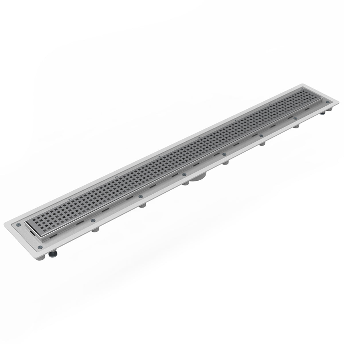 INFINITY DRAIN USQ-P 54 SS USQ 54" Complete Universal Infinity Drain™ Kit with PVC Channel and Squares Pattern Grate in Satin Stainless