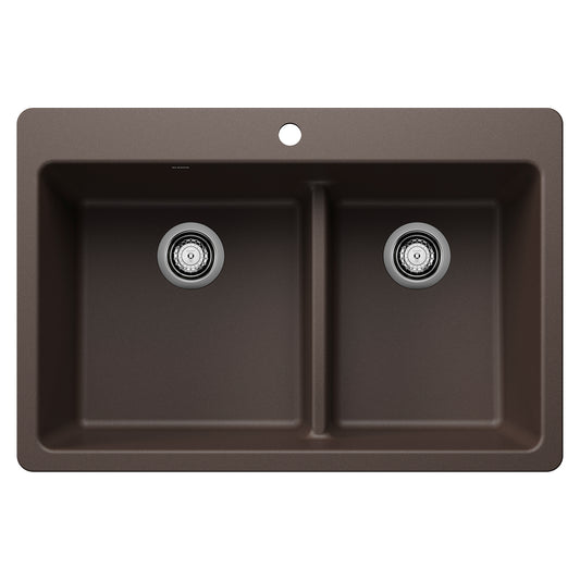 BLANCO 443215 Liven Liven SILGRANIT 33" 60/40 Double Bowl Dual Mount Kitchen Sink with Low Divide - Cafe in Cafe