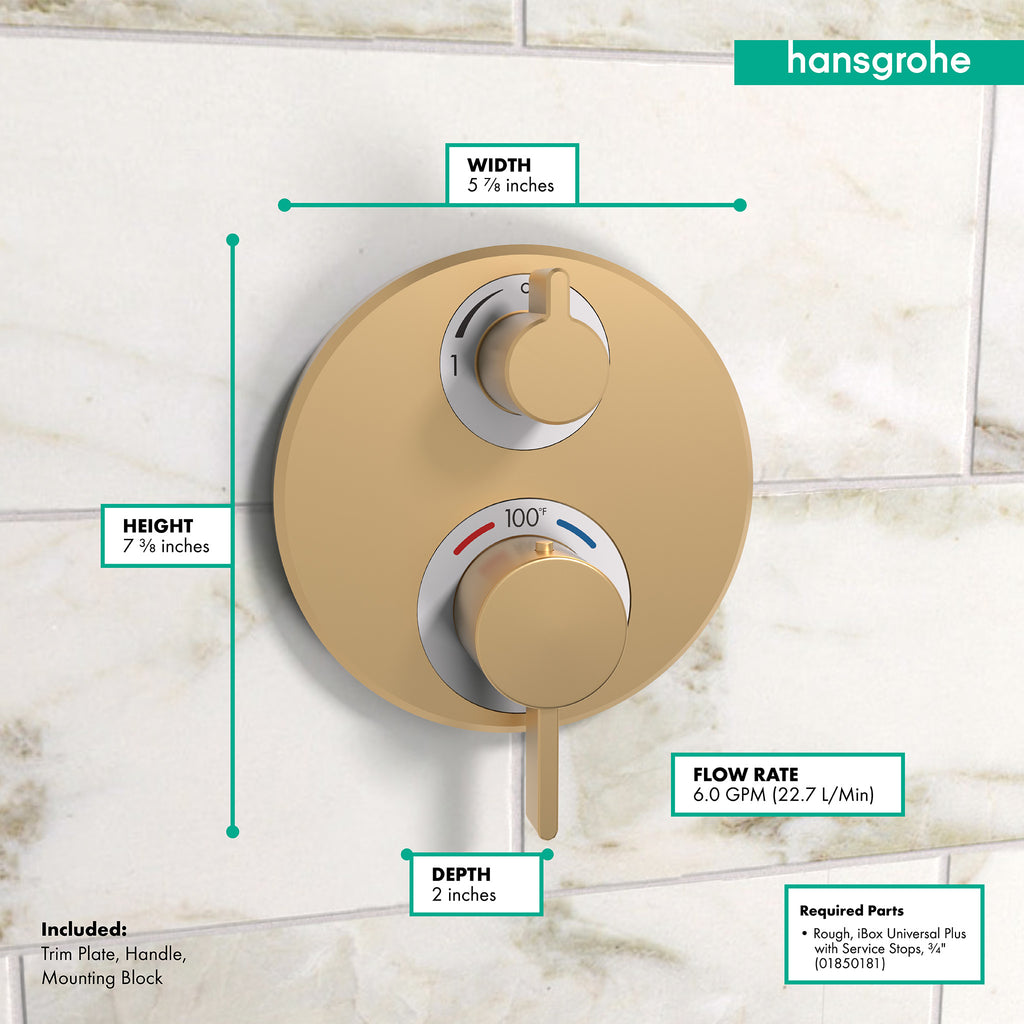 HANSGROHE 15758141 Ecostat S Thermostatic Trim with Volume Control and Diverter - Brushed Bronze