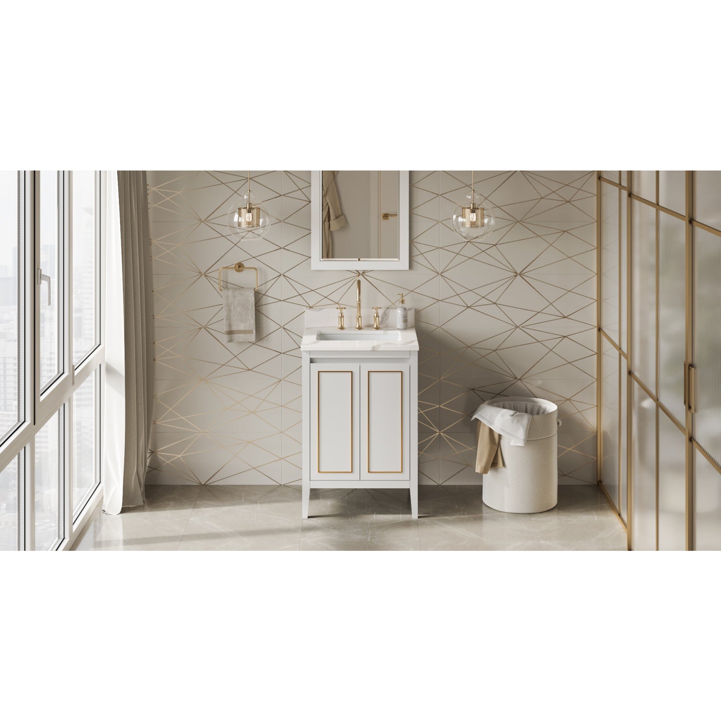 JEFFREY ALEXANDER VKITPER24WHCQR 24" White Percival Vanity, Calacatta Vienna Quartz Vanity Top, undermount rectangle bowl , White