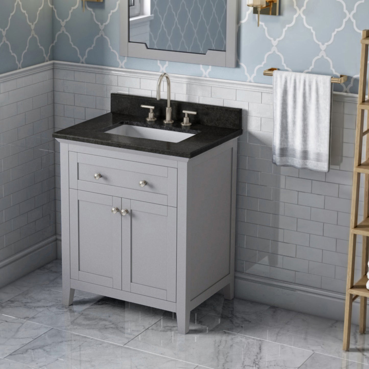 JEFFREY ALEXANDER VKITCHA30GRBGR 30" Grey Chatham Vanity, Black Granite Vanity Top, undermount rectangle bowl - Grey