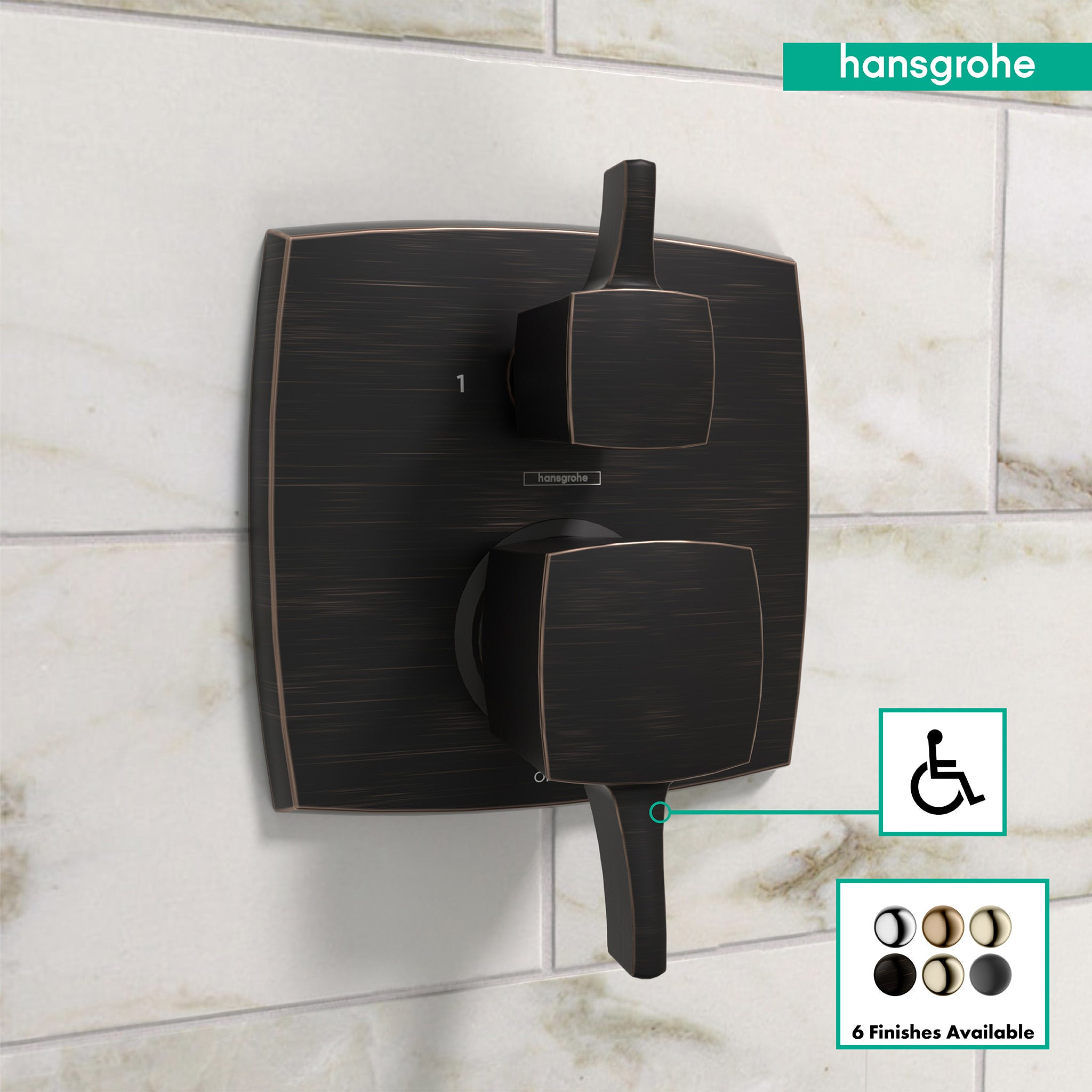 HANSGROHE 15865921 Ecostat Classic Pressure Balance Trim Classic Square with Diverter - Rubbed Bronze