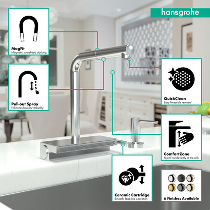 HANSGROHE 73830001 Aquno Select Kitchen Faucet, 2-Spray Pull-Out with sBox, 1.75 GPM - Chrome