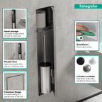 HANSGROHE 56060800 XtraStoris Rock Recessed Toilet Brush Holder with Shelf & Tileable Door - Brushed Stainless Steel