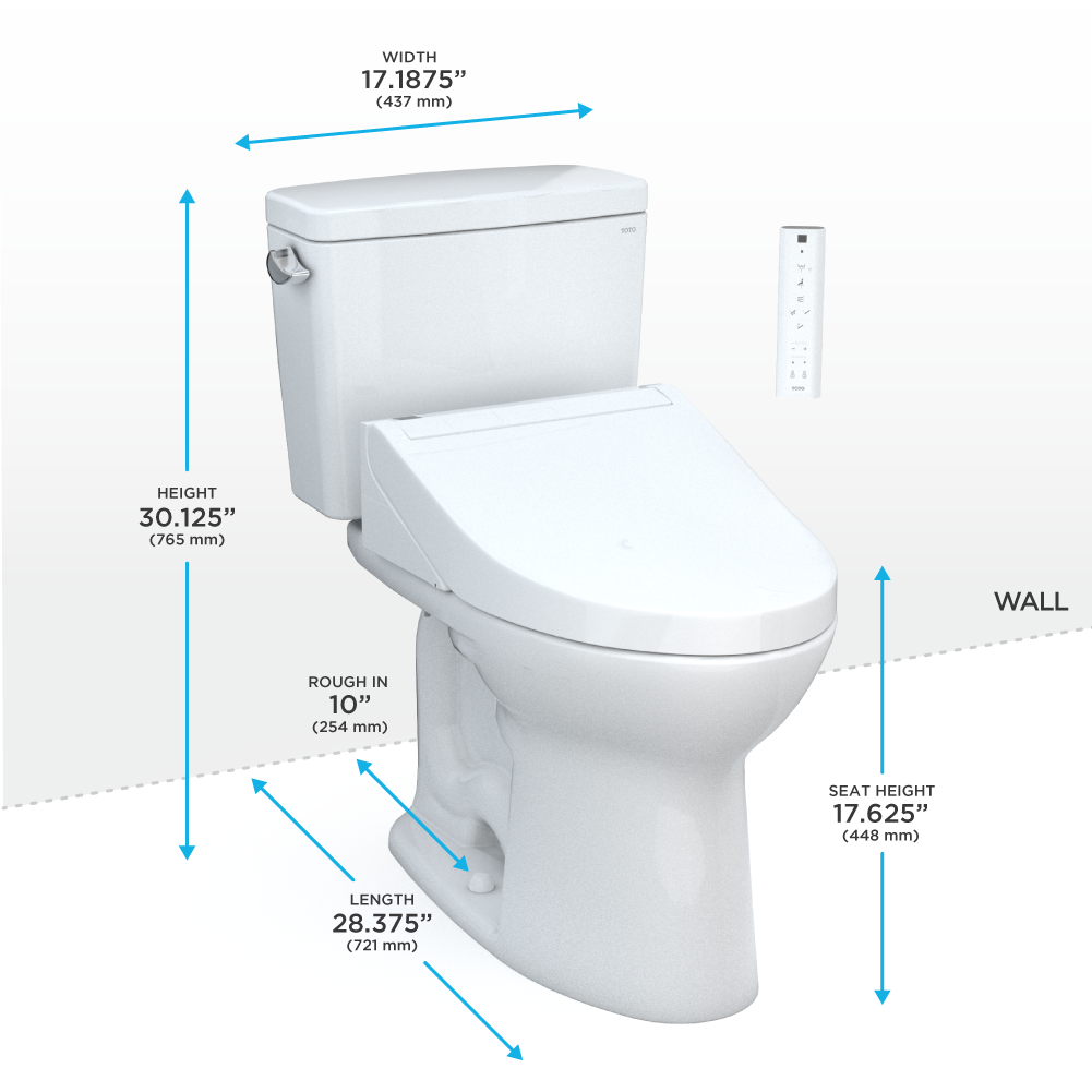 TOTO MW7763084CEFG.10#01 Drake Washlet+ Two-Piece Elongated 1.28 Gpf Universal Height Tornado Flush Toilet With C5 Bidet Seat - Cotton White