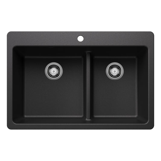 BLANCO 443211 Liven Liven SILGRANIT 33" 60/40 Double Bowl Dual Mount Kitchen Sink with Low Divide - Anthracite in Anthracite