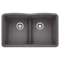 BLANCO 442071 Diamond Diamond SILGRANIT 32" 50/50 Double Bowl Undermount Kitchen Sink with Low Divide - Cinder in Cinder