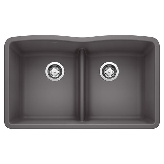 BLANCO 442071 Diamond Diamond SILGRANIT 32" 50/50 Double Bowl Undermount Kitchen Sink with Low Divide - Cinder in Cinder