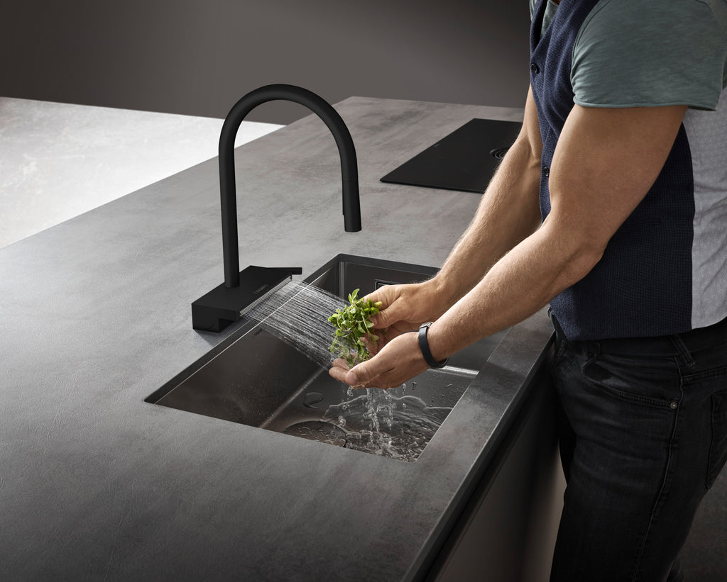 HANSGROHE 73831671 Aquno Select HighArc Kitchen Faucet, 3-Spray Pull-Down with sBox, 1.75 GPM - Matte Black