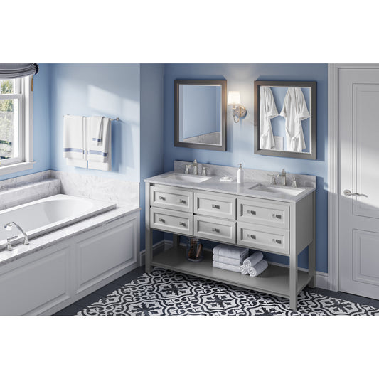 JEFFREY ALEXANDER VN2ADL-60-GR-NT 60" Grey Adler Vanity, double bowl - Grey