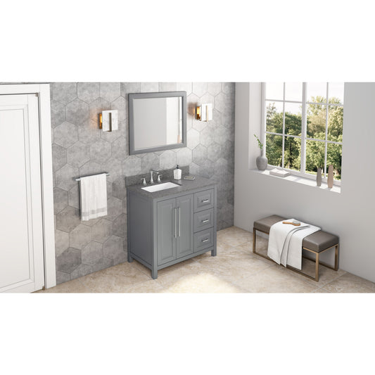 JEFFREY ALEXANDER VKITCAD36GRBOR 36" Grey Cade Vanity, left offset, Boulder Vanity Cultured Marble Vanity Top, undermount rectangle bowl - Grey