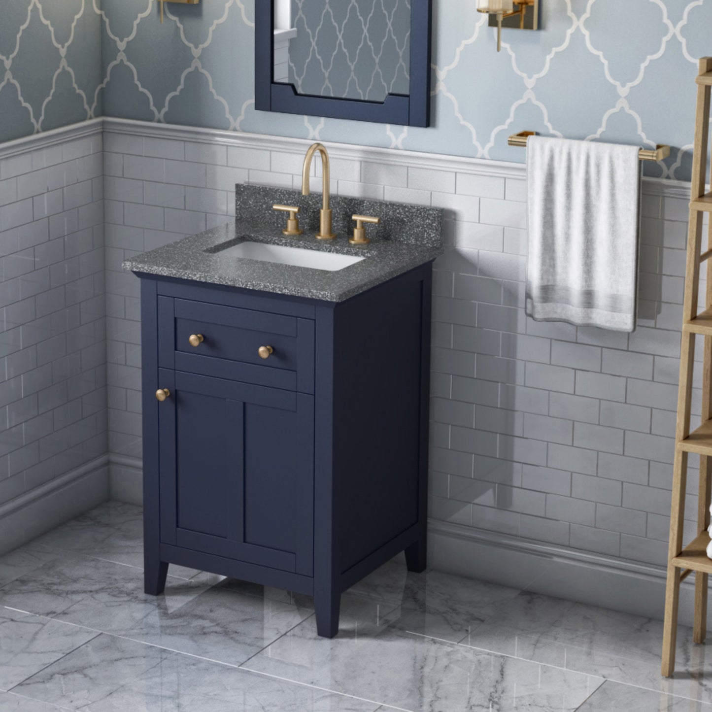 JEFFREY ALEXANDER VKITCHA24BLBOR 24" Hale Blue Chatham Vanity, Boulder Cultured Marble Vanity Top, undermount rectangle bowl - Hale Blue