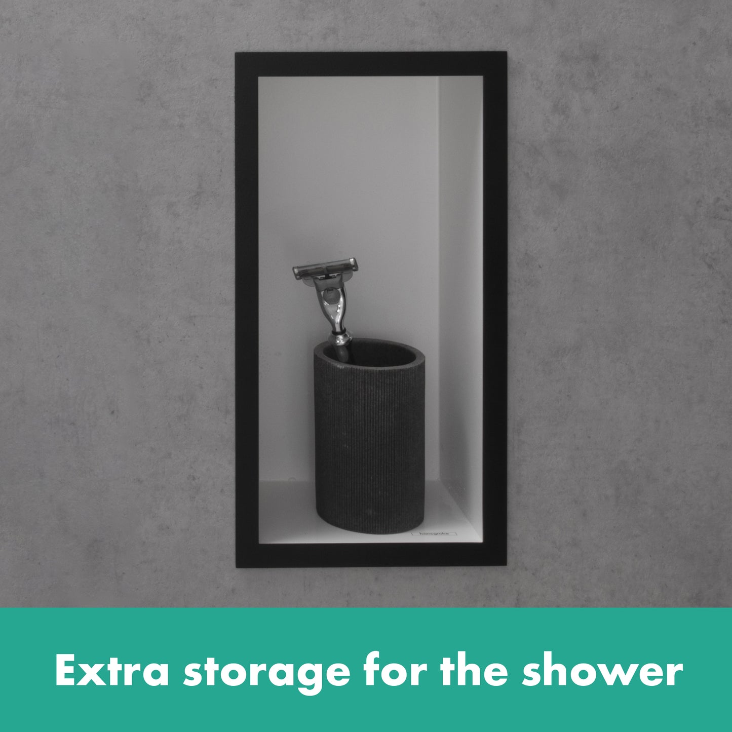 HANSGROHE 56096340 XtraStoris Individual Wall Niche Matte White with Design Frame 12"x 6"x 4" - Brushed Black Chrome