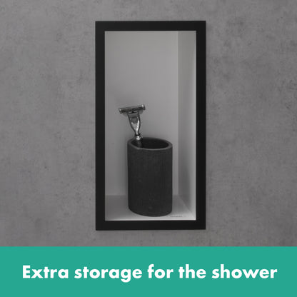 HANSGROHE 56096340 XtraStoris Individual Wall Niche Matte White with Design Frame 12"x 6"x 4" - Brushed Black Chrome