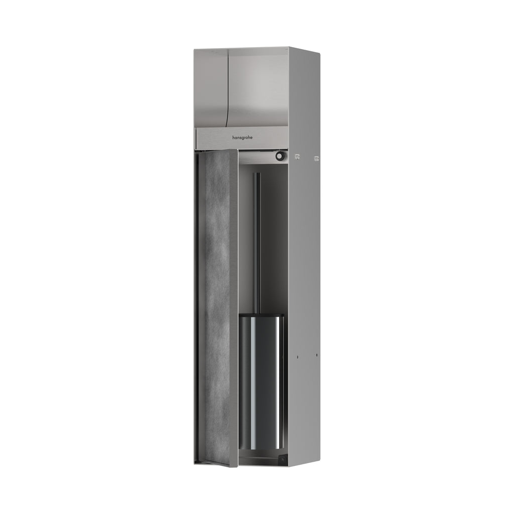 HANSGROHE 56062800 XtraStoris Rock Recessed Toilet Brush Holder with Toilet Paper Holder & Tileable Door - Brushed Stainless Steel