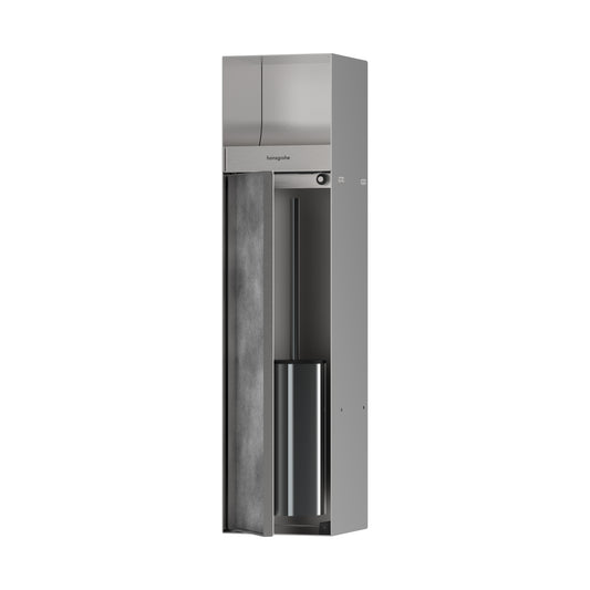 HANSGROHE 56062800 XtraStoris Rock Recessed Toilet Brush Holder with Toilet Paper Holder & Tileable Door - Brushed Stainless Steel