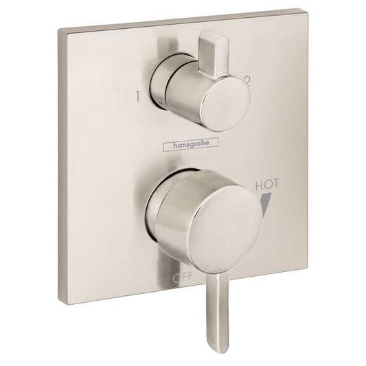HANSGROHE 15862821 Ecostat Pressure Balance Trim Square with Diverter - Brushed Nickel