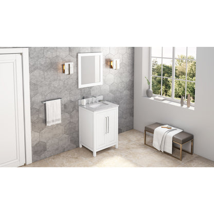 JEFFREY ALEXANDER VKITCAD24WHWCR 24" White Cade Vanity, White Carrara Marble Vanity Top, undermount rectangle bowl - White