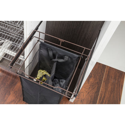 HARDWARE RESOURCES POHS-14ORB Dark Bronze 14" Deep Pullout Canvas Hamper with Removable Laundry Bag - Dark Bronze