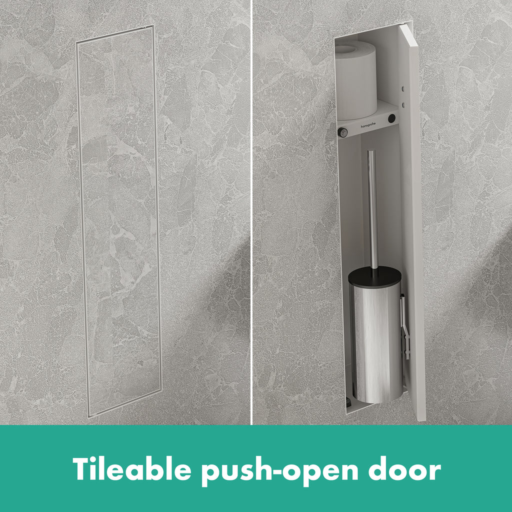 HANSGROHE 56060700 XtraStoris Rock Recessed Toilet Brush Holder with Shelf & Tileable Door - Matte White