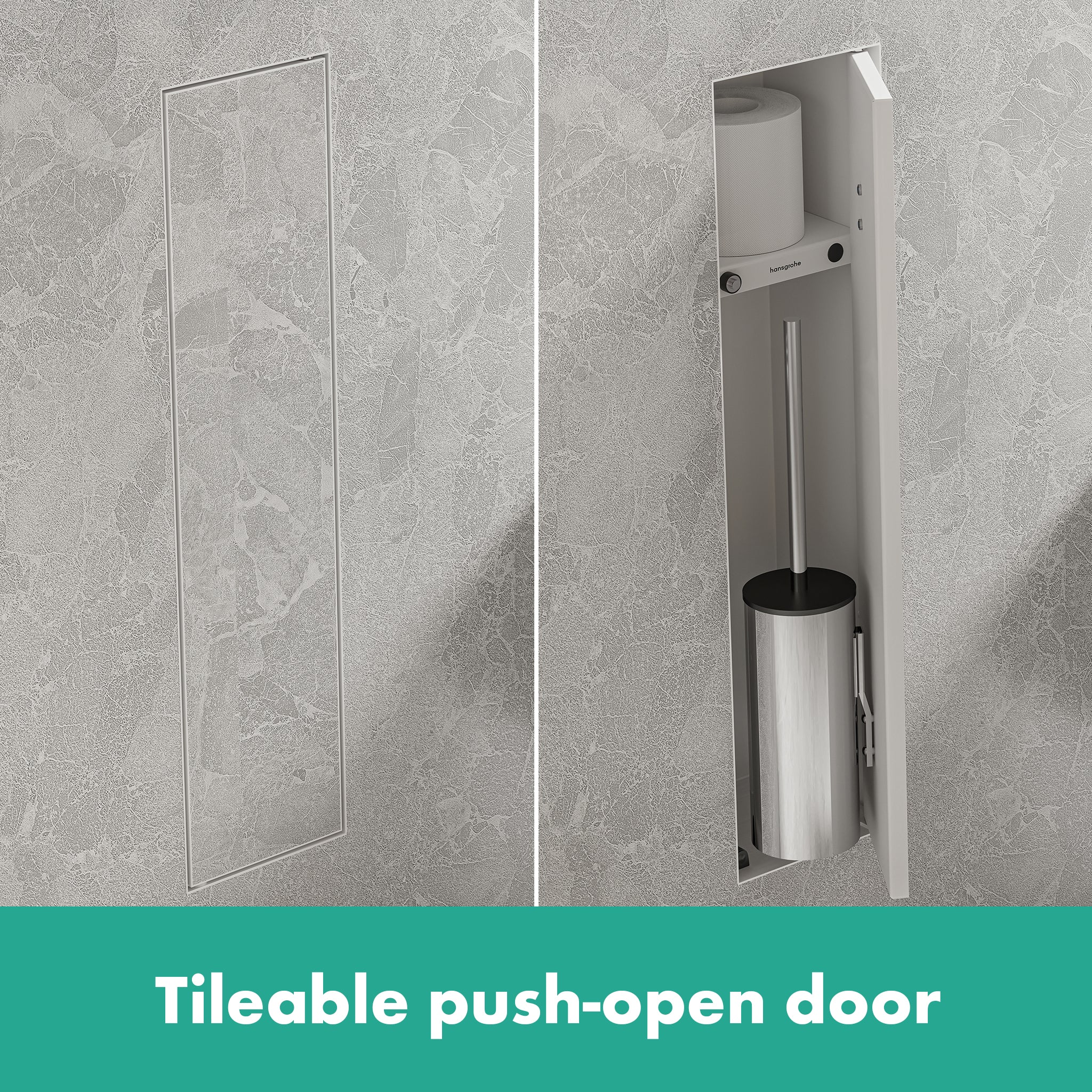HANSGROHE 56060700 XtraStoris Rock Recessed Toilet Brush Holder with Shelf & Tileable Door - Matte White