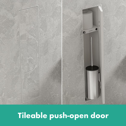 HANSGROHE 56060700 XtraStoris Rock Recessed Toilet Brush Holder with Shelf & Tileable Door - Matte White