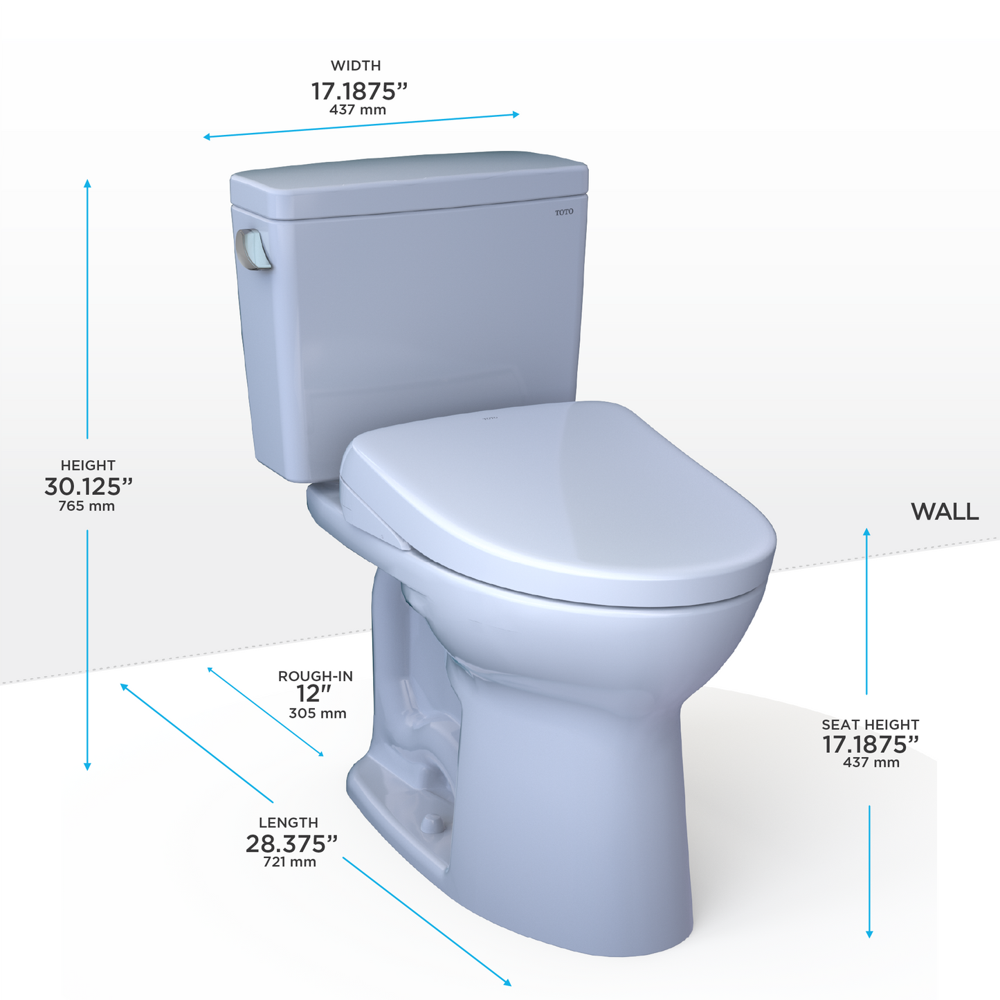 TOTO MW7764736CSFGA#01 Drake WASHLET+ Two-Piece Elongated 1.6 GPF Universal Height TORNADO FLUSH Toilet and S7A Contemporary Bidet Seatwith Auto Flush , Cotton White