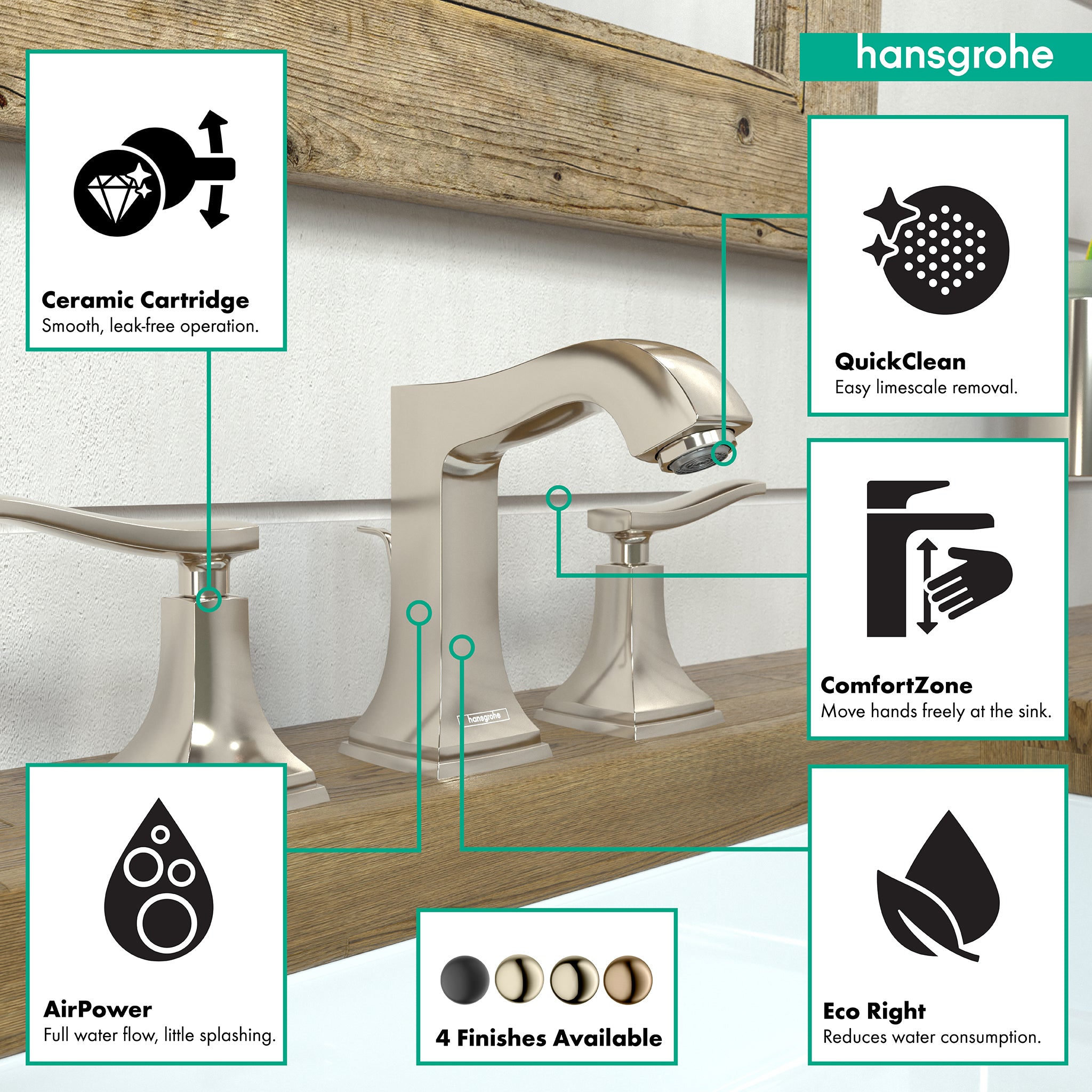 HANSGROHE 31330831 Metropol Classic Widespread Faucet 110 with Lever Handles and Pop-Up Drain, 1.2 GPM - Polished Nickel