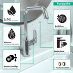 HANSGROHE 31609001 Focus Single-Hole Faucet 240 with Swivel Spout and Pop-Up Drain, 1.2 GPM - Chrome