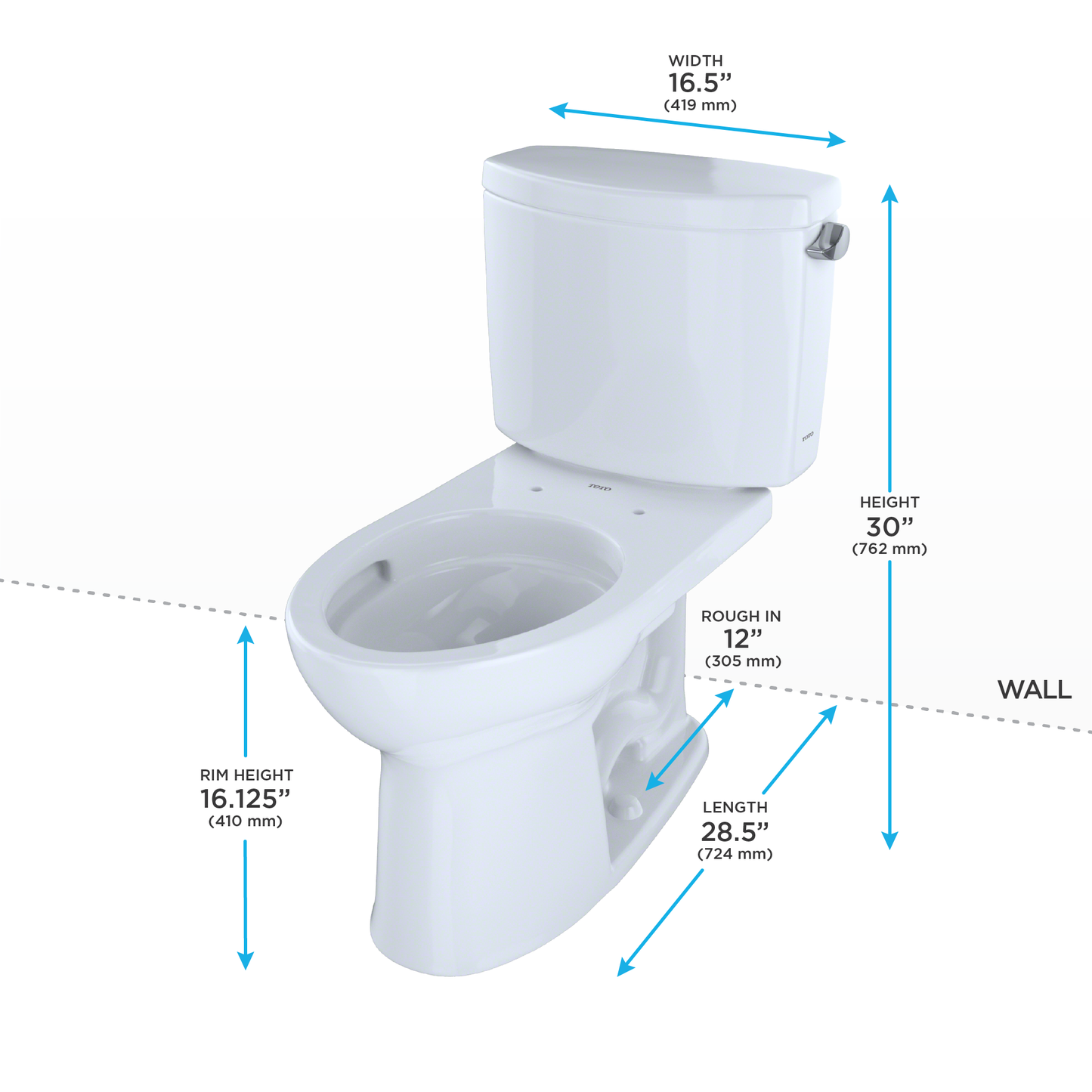 TOTO CST454CEFRG#01 Drake II Two-Piece Elongated 1.28 GPF Universal Height Toilet with CEFIONTECT and Right-Hand Trip Lever , Cotton White