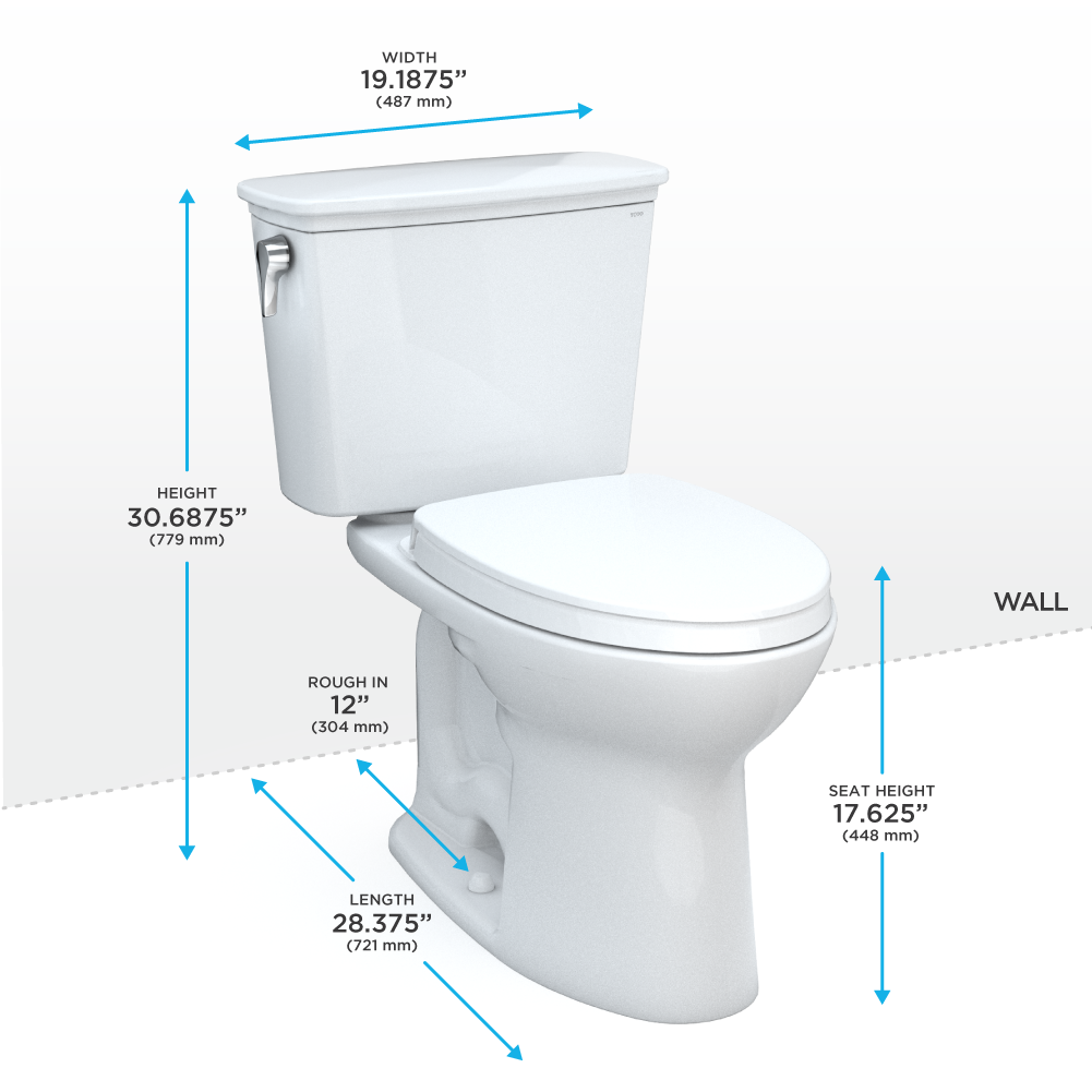 TOTO MS786124CEFG#01 Drake Transitional Two-Piece Elongated 1.28 Gpf Universal Height Tornado Flush Toilet With Cefiontect And Softclose Seat - Cotton White