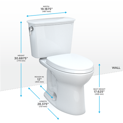 TOTO MS786124CEFG#01 Drake Transitional Two-Piece Elongated 1.28 Gpf Universal Height Tornado Flush Toilet With Cefiontect And Softclose Seat - Cotton White