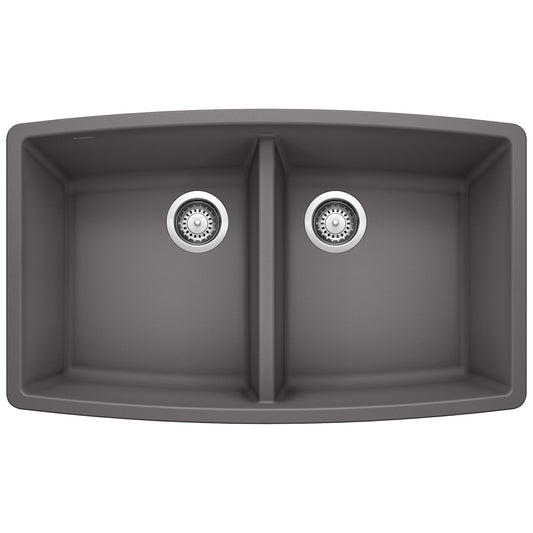 BLANCO 441473 Performa Performa SILGRANIT 33" 50/50 Double Bowl Undermount Kitchen Sink - Cinder in Cinder