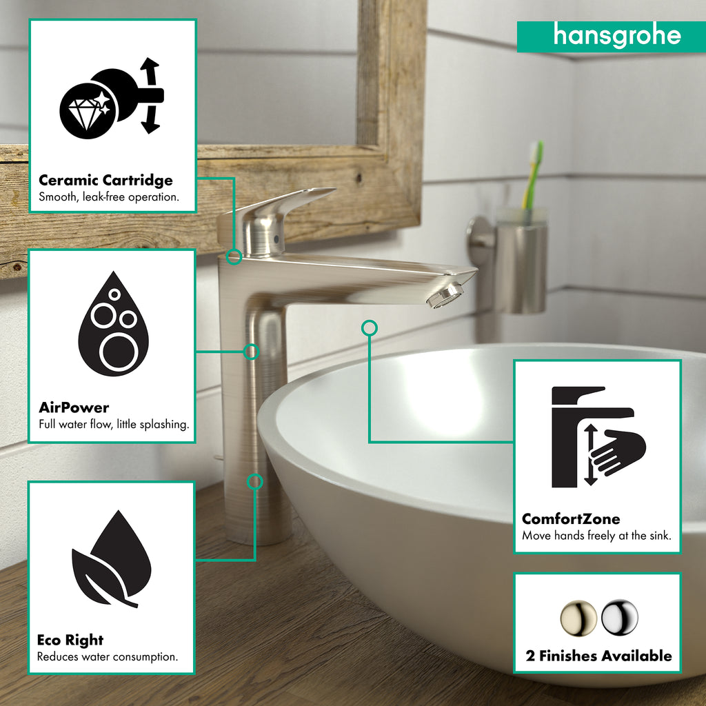 HANSGROHE 71090821 Logis Single-Hole Faucet 190 with Pop-Up Drain, 1.2 GPM - Brushed Nickel