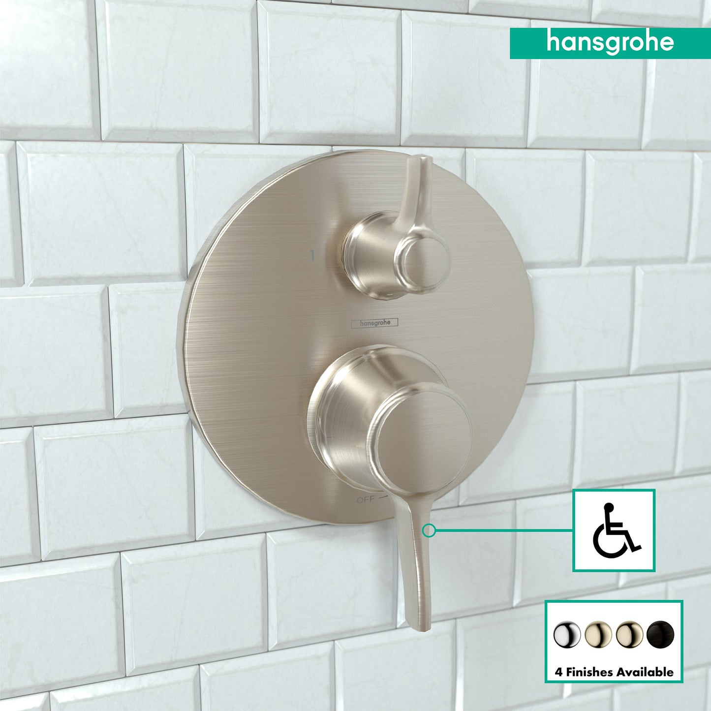 HANSGROHE 04449820 Ecostat Classic Pressure Balance Trim with Diverter, Round - Brushed Nickel