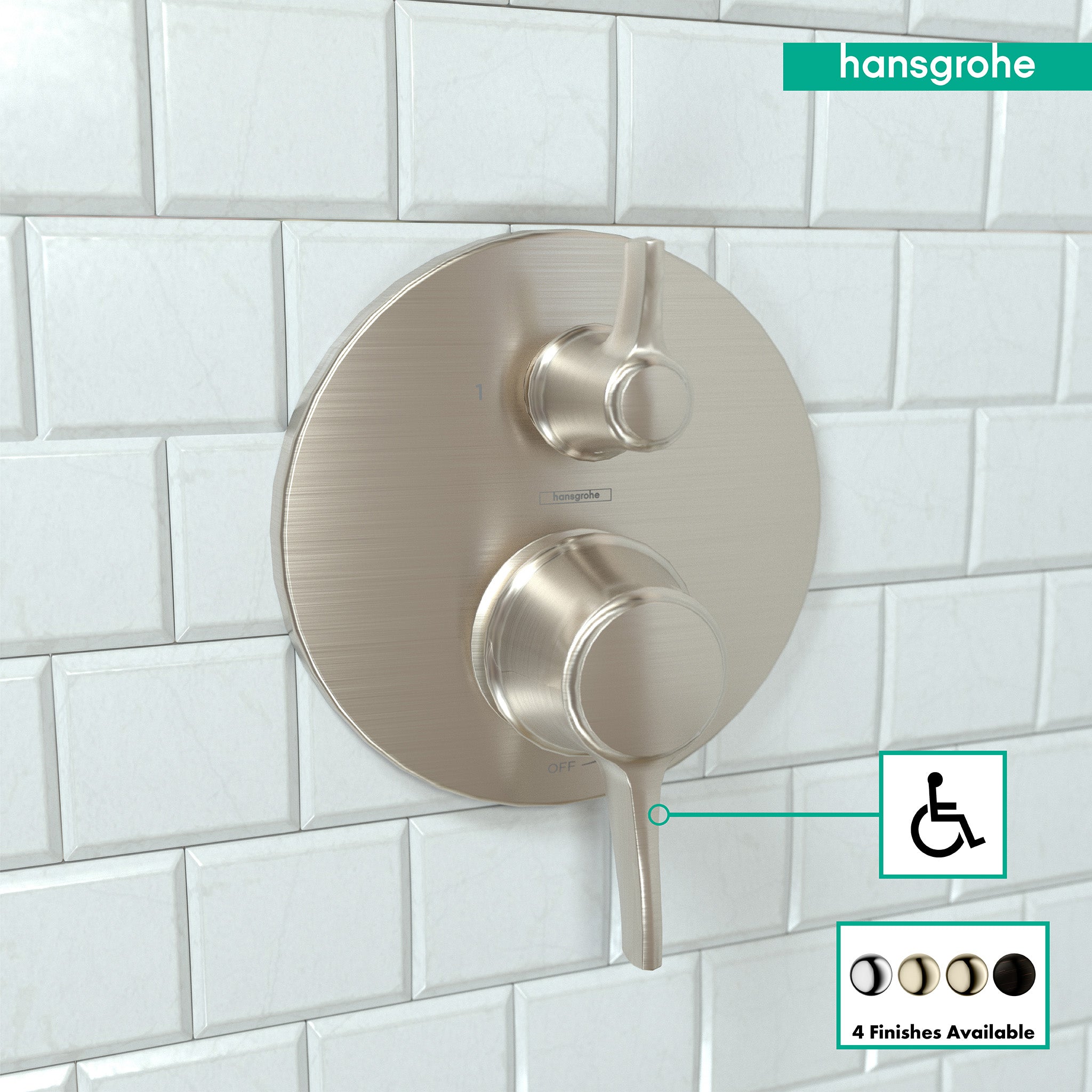 HANSGROHE 04449820 Ecostat Classic Pressure Balance Trim with Diverter, Round - Brushed Nickel