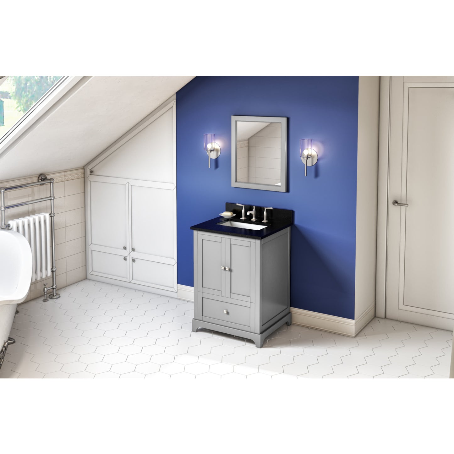 JEFFREY ALEXANDER VKITADD24GRBGR 24" Grey Addington Vanity, Black Granite Vanity Top, undermount rectangle bowl , Grey