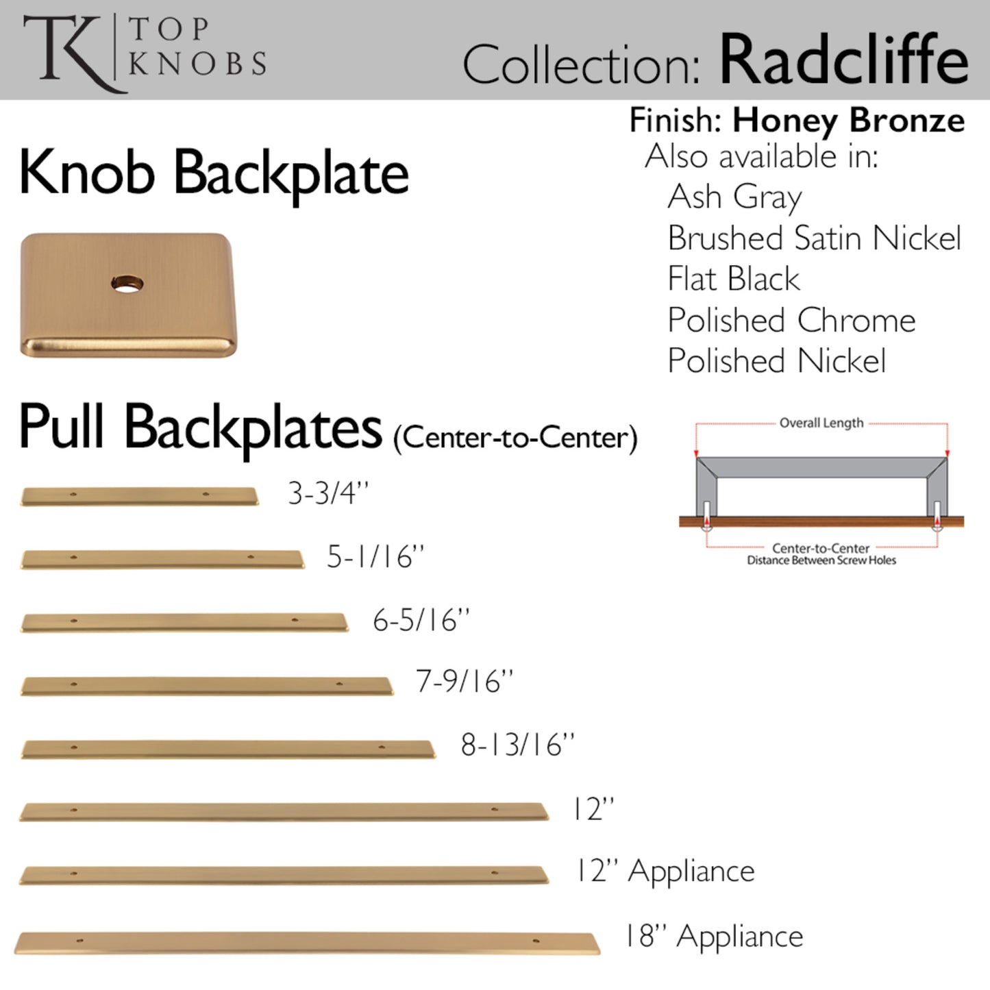 TOP KNOBS TK3285HB Radcliffe Pull Backplate - Honey Bronze