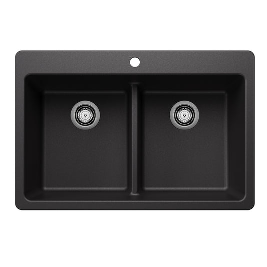 BLANCO 443203 Liven Liven SILGRANIT 33" 50/50 Double Bowl Dual Mount Kitchen Sink with Low Divide - Anthracite in Anthracite