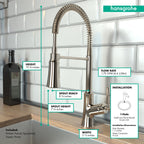 HANSGROHE 04792830 Joleena Semi-Pro Kitchen Faucet, 2-Spray, 1.75 GPM - Polished Nickel