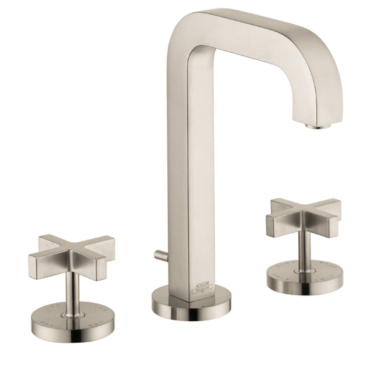 AXOR Citterio Widespread Faucet 170 with Cross Handles and Pop-Up Drain, 1.2 GPM in Brushed Nickel