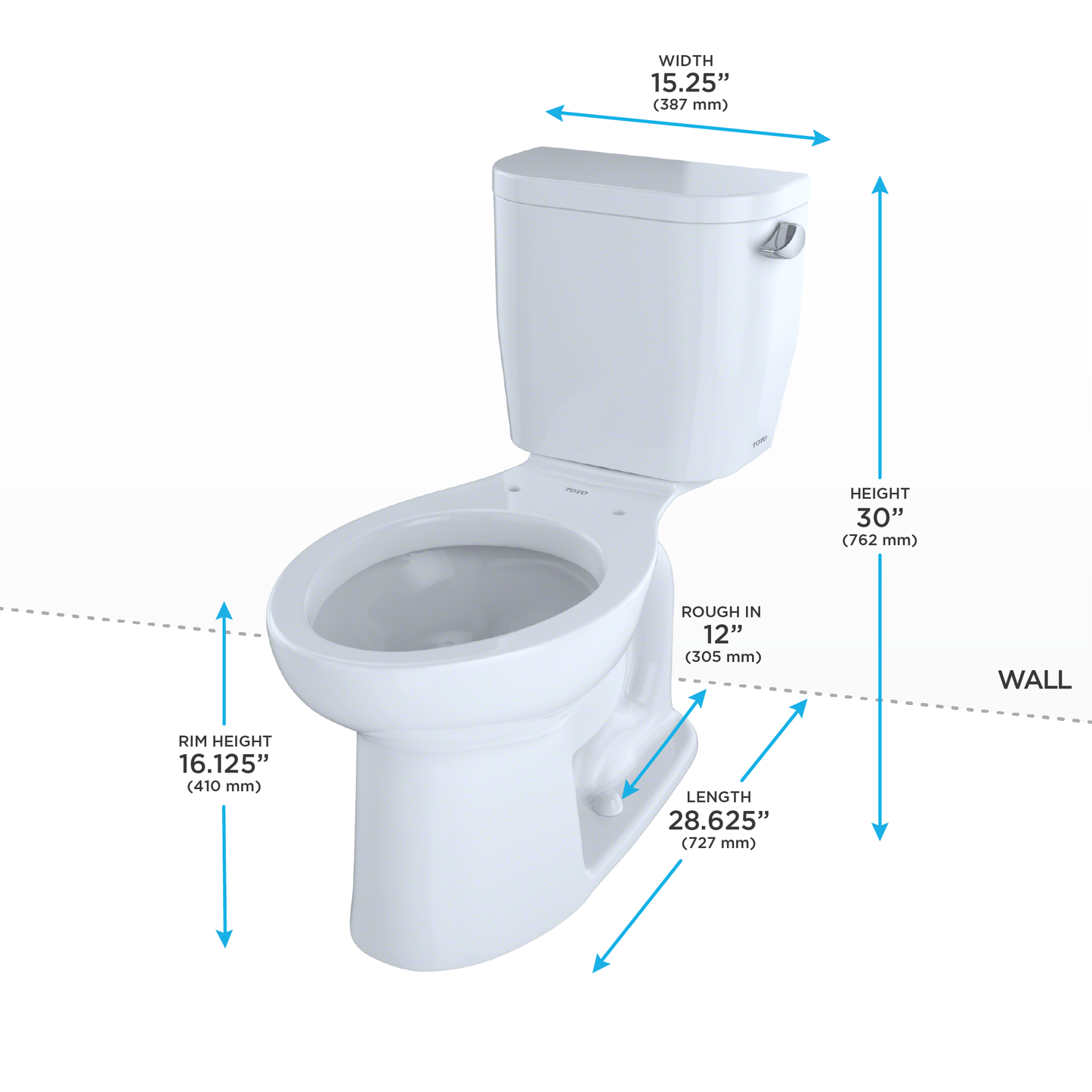 TOTO CST244EFR#01 Entrada Two-Piece Elongated 1.28 GPF Universal Height Toilet with Right-Hand Trip Lever , Cotton White