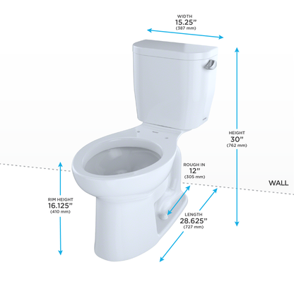TOTO CST244EFR#01 Entrada Two-Piece Elongated 1.28 Gpf Universal Height Toilet With Right-Hand Trip Lever - Cotton White