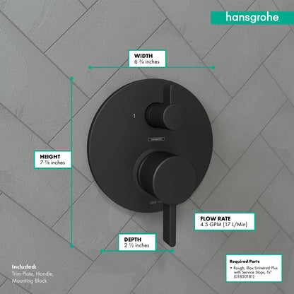 HANSGROHE 04447670 Ecostat Pressure Balance Trim S with Diverter - Matte Black