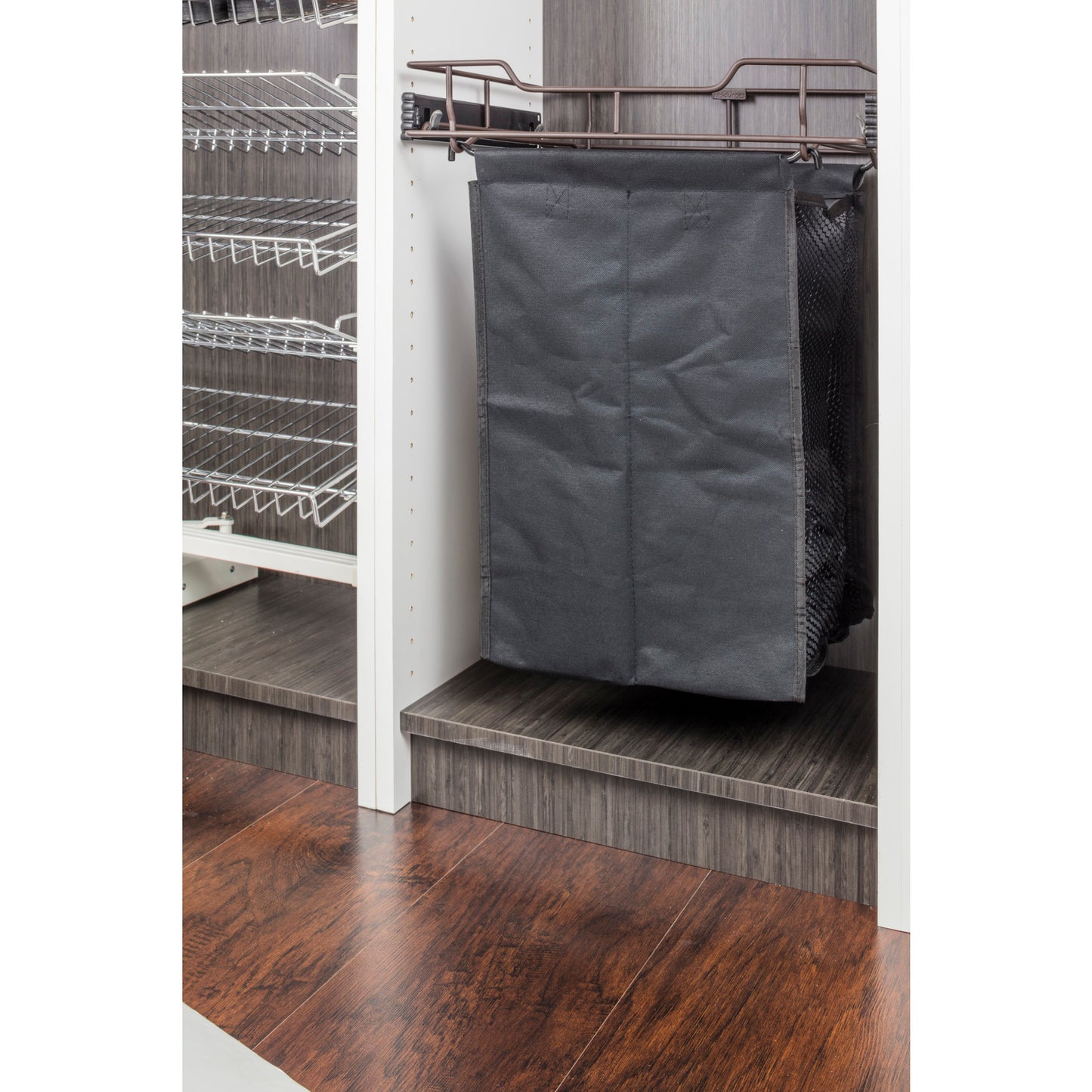 HARDWARE RESOURCES POHS-14SN Satin Nickel 14" Deep Pullout Canvas Hamper with Removable Laundry Bag - Satin Nickel